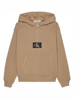 Calvin Klein Jeans Boys Quilted Mix Media Hoodie - Camel, Camel, Size 8 Years