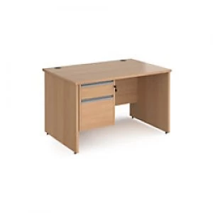 Dams International Straight Desk with Beech Coloured MFC Top and Silver Frame Panel Legs and 2 Lockable Drawer Pedestal Contract 25 1200 x 800 x 725mm
