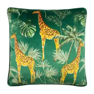Giraffe Palm Velvet Cushion Green / 50 x 50cm / Polyester Filled