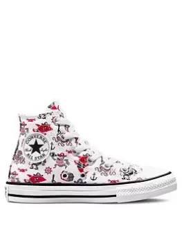 Converse Chuck Taylor All Star Hi Childrens Boys Pirate Print Trainers -White/Multi, Size 10