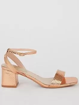 Dorothy Perkins Embossed Block Heel Sandal - Rose Gold, Pink, Size 4, Women