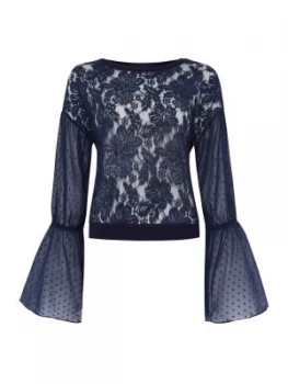 Free People Something Like Love Lace Top With Bell Sleeves Blue