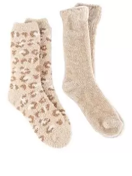 Totes 2 Pack Recycled Chenille Supersoft Slipper Socks - Oatmeal
