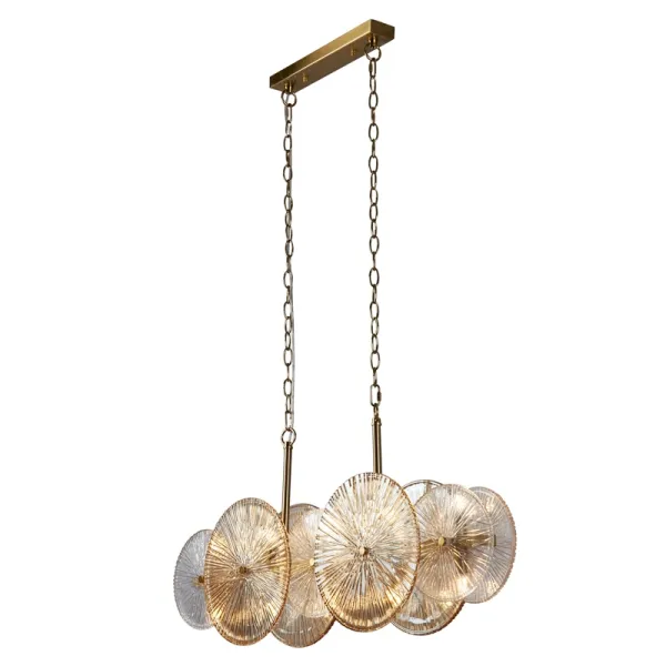Searchlight Wagon Wheel 10 Light Bar Ceiling Pendant Light - Bronze with Amber Glass