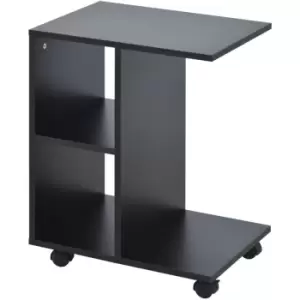 C-Shape End Table Storage Unit w/ 2 Shelves 4 Wheels Home Black - Homcom