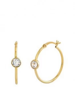 The Love Silver Collection 18Ct Gold Plated Silver Cubic Zirconia Bezel Creole Hoop Earrings