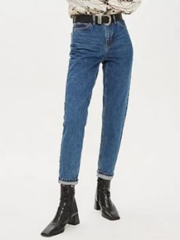 Topshop Topshop Rich Blue High Waist Mom Jeans - Blue, Size 34, Inside Leg 34, Women