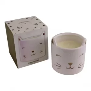 Fragranced Candle in Ceramic Cat Pot, Fresh Linen