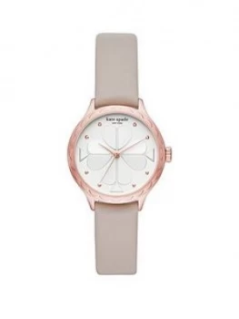 Kate Spade New York Rosebank White and Rose Gold Detail Scalloped Dial Grey Leather Strap Ladies Watch, One Colour, Women