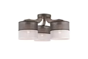 Andrea Multi Arm Semi Flush Ceiling Light, Fabric Shades, Graphite, 3x E27