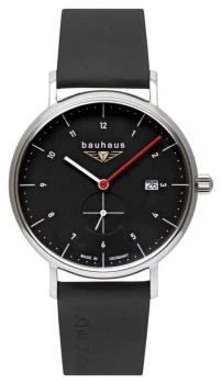 Bauhaus Mens Black Italian Leather Strap Black Dial 2130- Watch