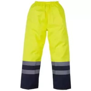 Yoko Unisex Adult Two Tone Hi-Vis Over Trousers (S) (Yellow/Navy) - Yellow/Navy