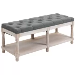 Homcom Bench Button Tufted Upholstered Seat Grey Washed Wood Effect Frame