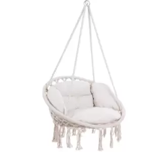 Hanging Chair With 2 Pillow 150kg Load Capacity 60cm Weatherproof 360° Swing Indoor Outdoor Hanging Seat Boho Style Cream - Detex
