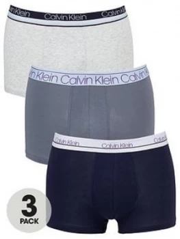 Calvin Klein 3 Pack Trunk - Grey/Blue/White, Grey/Blue, Size XL, Men