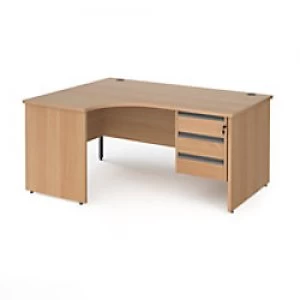 Dams International Left Hand Ergonomic Desk with 3 Lockable Drawers Pedestal and Beech Coloured MFC Top with Graphite Panel Ends and Silver Frame Corn