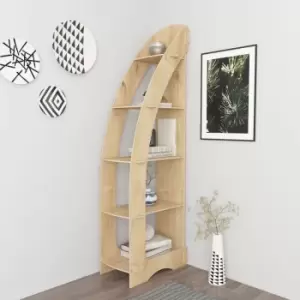 Orsa 5 tier mdf Corner Bookcase Bookshelf Shelving Unit Screwless Design - Oak - Decorotika
