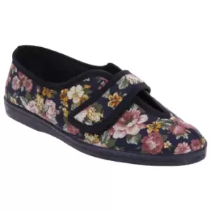 Sleepers Womens/Ladies Wilma Touch Fastening V Opening Floral Casual Cotton Slippers (5 UK) (Navy Blue)
