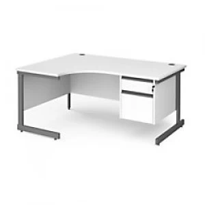Dams International Left Hand Ergonomic Desk with 2 Lockable Drawers Pedestal and White MFC Top with Graphite Frame Cantilever Legs Contract 25 1600 x