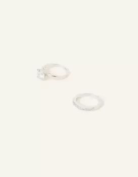 Accessorize Womens Sterling Silver-Plated Solitaire Rings Set of Two White, Size: XS