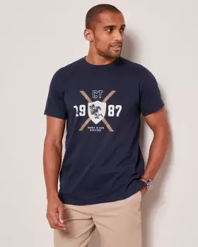 Cotton Traders Mens Printed Heritage T-Shirt in Blue