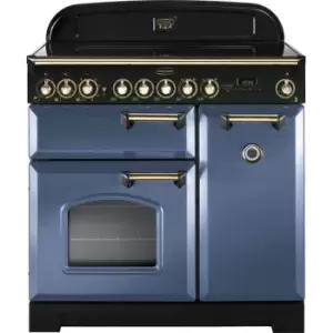 Rangemaster Classic Deluxe CDL90ECSB/B 90cm Electric Range Cooker with Ceramic Hob - Stone Blue / Brass - A/A Rated