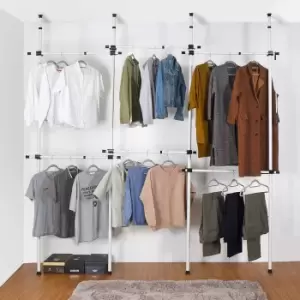 House of Home Triple Telescopic Wardrobe Organiser Hanging Rail Clothes Rack Adjustable Storage Shelving