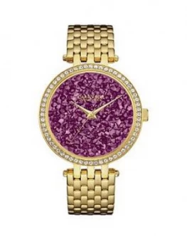 Bulova Caravelle Purple Rocks Crystal Set Dial Gold Stainless Steel Bracelet Ladies Watch
