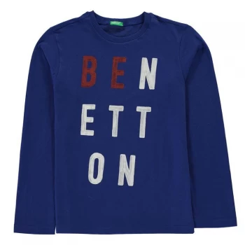Benetton Long Sleeve Sport Logo T Shirt - 23G Blue
