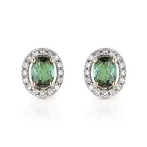JG Fine Jewellery 9ct Gold Diamond & Green Tourmaline Oval Stud Earrings