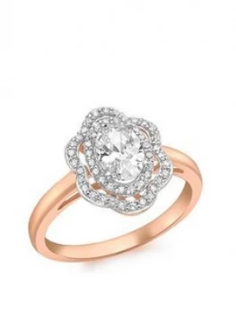 Love GOLD 9ct Rose Gold Cubic Zirconia Cluster Flower Ring, One Colour, Size K, Women