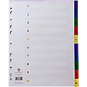 Concord Index Divider A4+ Assorted 10 Part Perforated Polypropylene 1 to 10 10 Pieces
