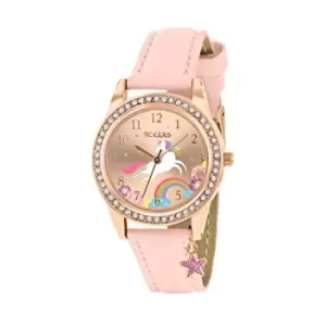 Tikkers Pink Strap Rose Gold Stone Set Unicorn Watch TK0201