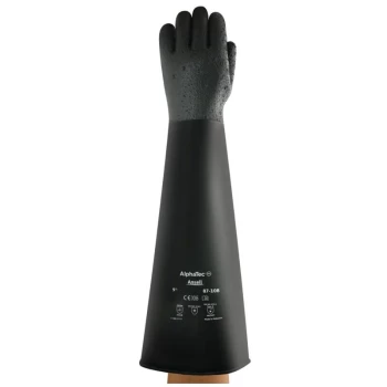 Chemical Resistant Gloves, Black Latex, Size 7 - Ansell