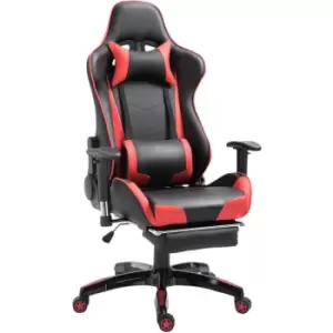 High Back Gaming Chair pu Leather Computer Chair with Footrest, Red - Red - Homcom