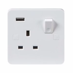 KnightsBridge Pure 9mm 13A White 1G 230V UK 3 Switched Electric Wall Socket and USB Charger Point