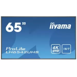 iiyama LH6542UHS-B3 signage display Digital signage flat panel 163.8cm (64.5") IPS 500 cd/m 4K Ultra HD Black Built-in processor Android 8.0 18/7