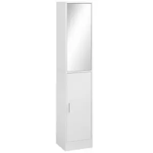Kleankin Tall Mirrored Bathroom Cabinet Tallboy Unit With Adjustable Shelf - White