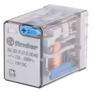 Finder, 12V dc Coil Non-Latching Relay DPDT, 12A Switching Current Plug In, 2 Pole, 56.32.9.012.0040
