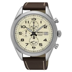 Seiko SSB273P1 Analogue Quartz Stainless Steel Watch with Beige Dial & Leather Belt