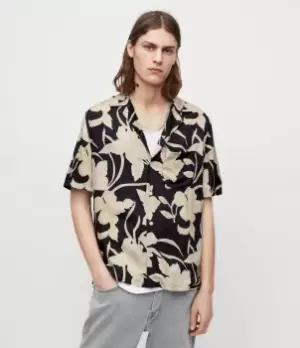 AllSaints Mens Giardino Floral Shirt, Jet Black, Size: XL