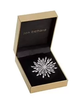 Jon Richard Rhodium Cubic Zirconia Starburst Brooch, Silver, Women