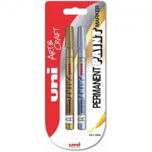 Uni Paint PX-21 Fine Bullet Tip Marker Gold/Silver PK2