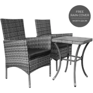 Garden Outdoor Rattan Bistro Set Furniture 3 PCs Patio Weave Companion Chair Table Set Conservatory Balcony 2 Seater Grey FREE Rain Cover - Grey