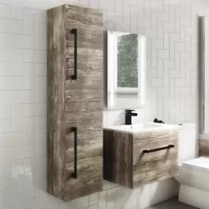 350mm Wood Effect Hung Tall Bathroom Cabinet with Black Handles - Ashford
