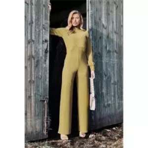 I Saw It First Olive Green Ribbed Wide Leg Balloon Sleeve Jumpsuit - Green