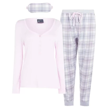 SoulCal 3 Piece Flannel Pyjama Set Ladies - Pink/Grey