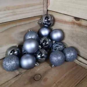 16 x 6cm Christmas Blue Stone Glitter Gloss And Matte Baubles Tree Decorations