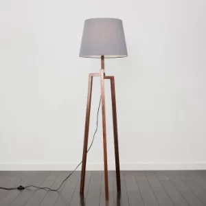 Augustus Dark Wood Tripod Floor Lamp with XL Grey Aspen Shade