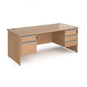 Dams International Straight Desk with Beech Coloured MFC Top and Silver Frame Panel Legs and Two & Three Lockable Drawer Pedestals Contract 25 1800 x